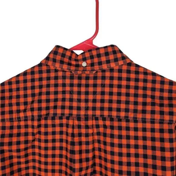 Tommy Hilfiger Button Down Shirt Long Sleeve Orange Blue Check Men's Size M - Picture 7 of 11